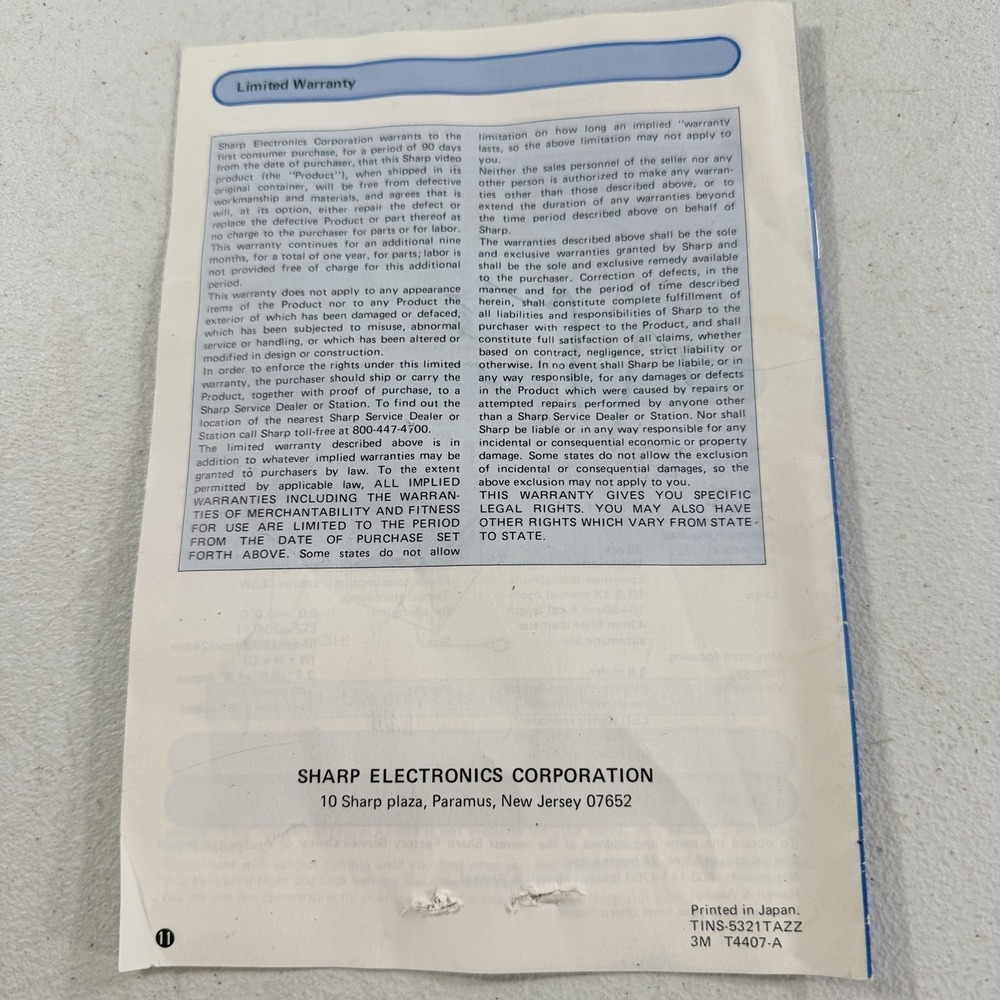 Original Sharp QC-54 Color Video Camera Owners Manual - Picture 3 of 5